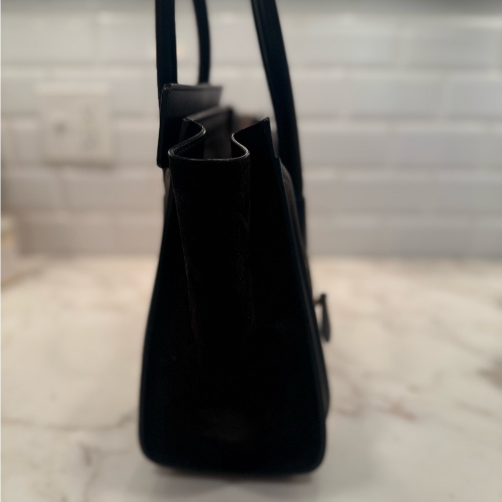 Celine Black and White Satchel with Iconic Winged Design - Picture 5 of 6